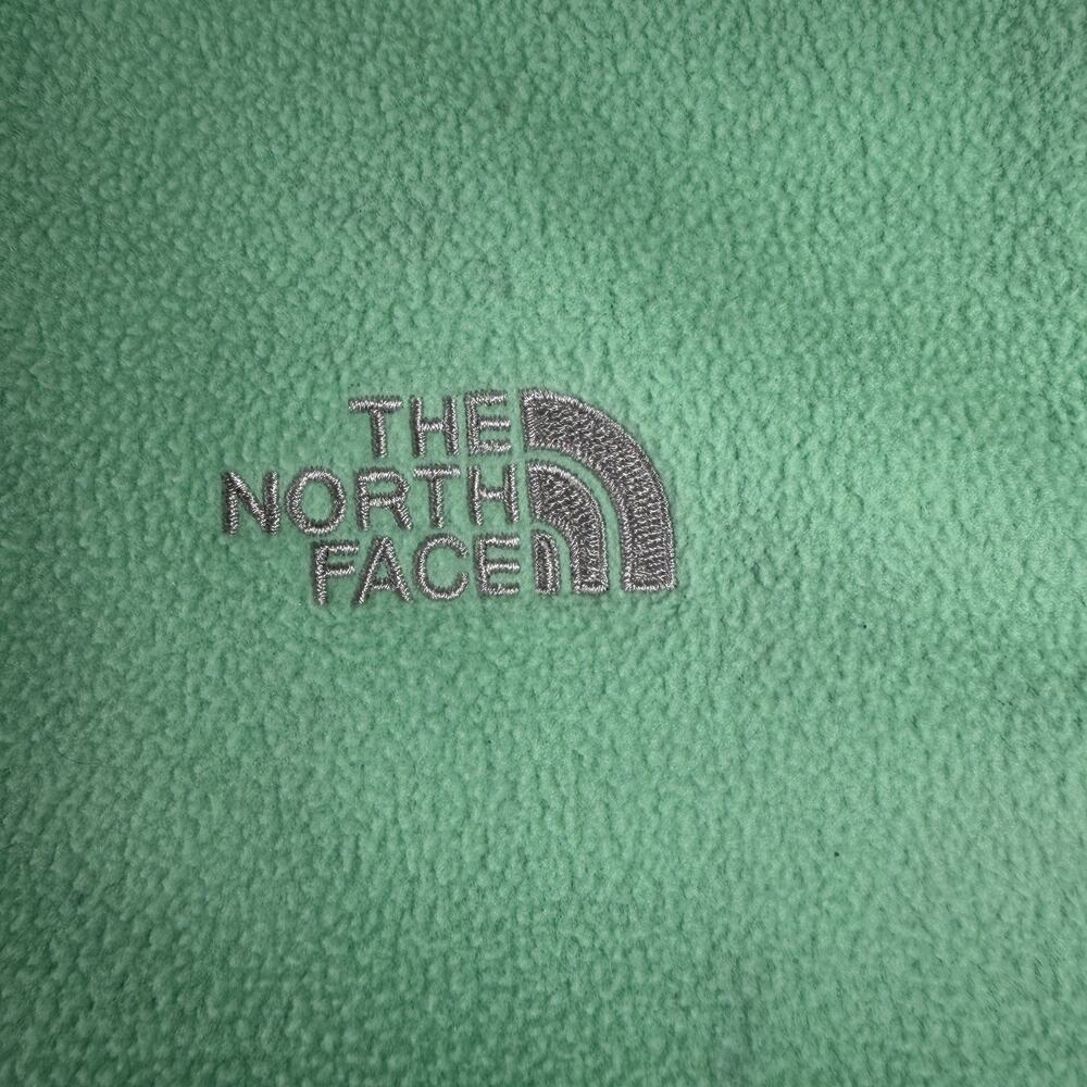 North Face Jacket Girls Large L Green Grey Fleece Full Zip Logo Zippered Pockets - Picture 3 of 7